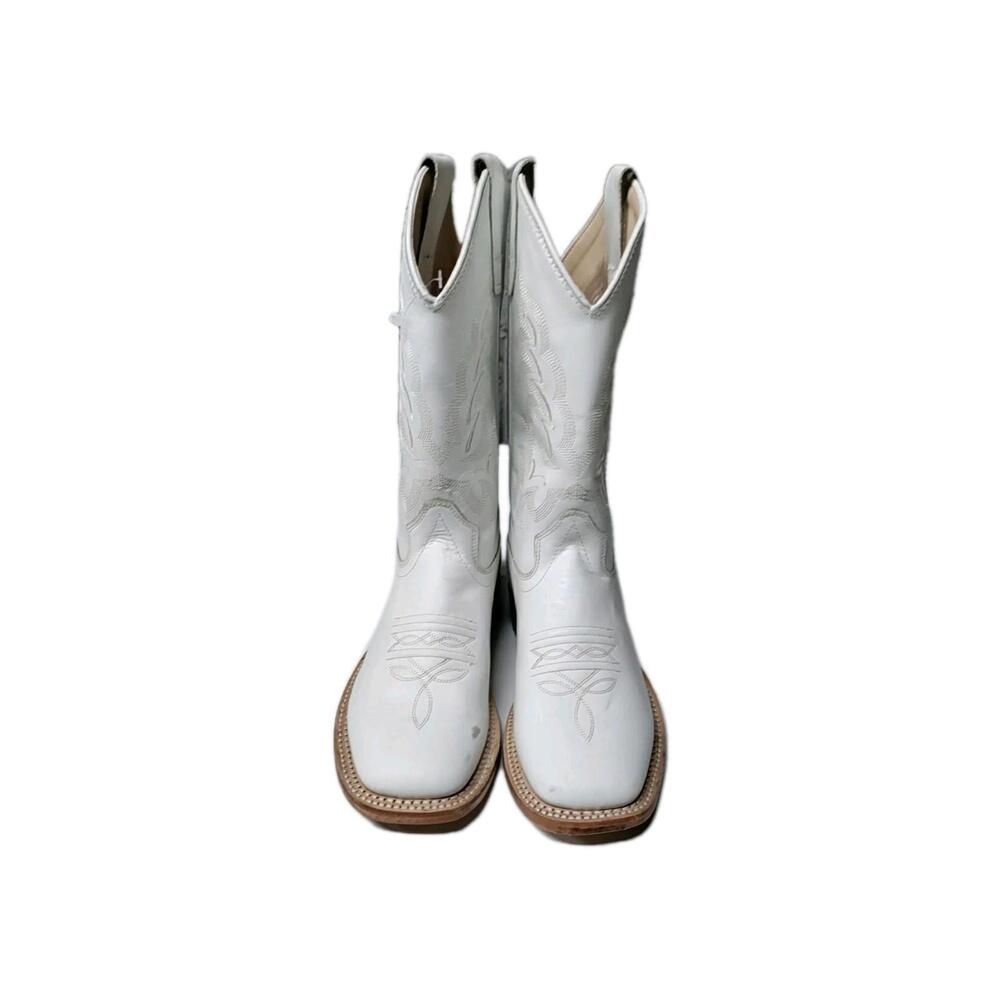 Old West Western Boots Womens Leather Upper Pull On White